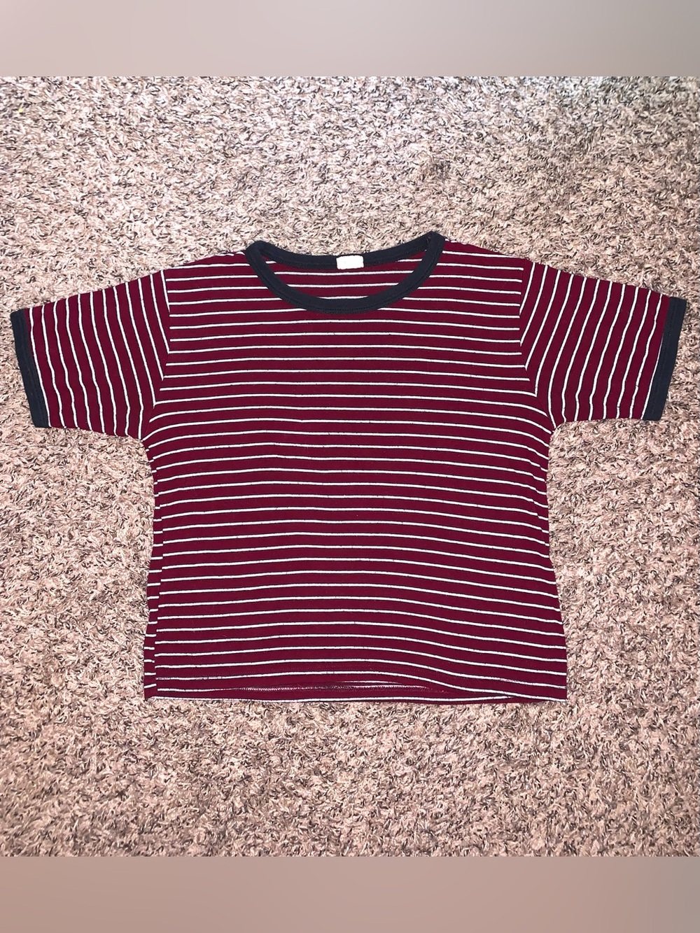 Brandy Melville Burgundy & White Striped Short Sleeve Tee